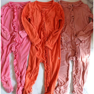 Suzel BeBe Bamboo Baby Pajamas 3-6 Months Pink Footed Ruffle Zipper Soft Comfy 3